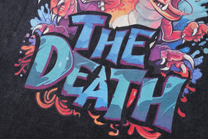 Dragon cartoon t-shirt death slogan tee retro monster top in vintage grey
