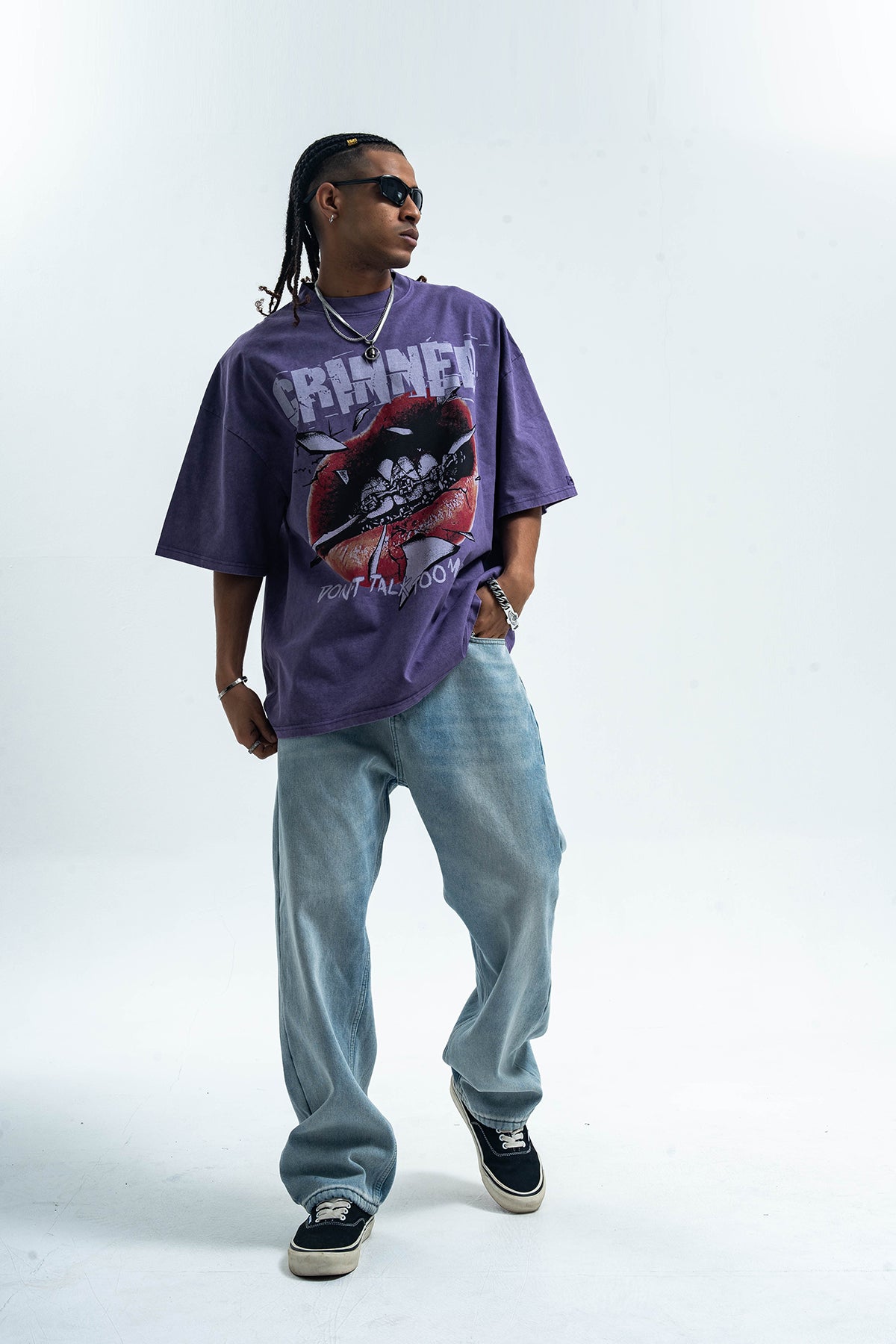 Grillz t-shirt mouth print top grunge hip-hop tee rapper jumper in grey