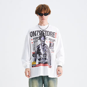 Y2k punk jumper 80s rocker top long sleeve psychedelic raver t-shirt in white