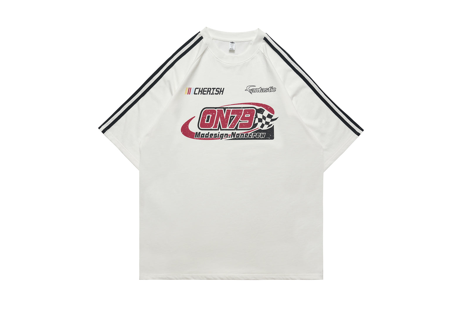 Racing t-shirt motorsports tee y2k sports top striped jumper in white