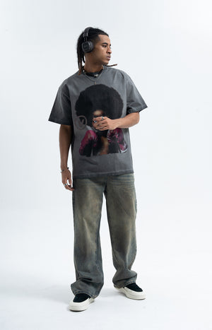 Kid boxer t-shirt retro cartoon top motivational slogan tee in grey