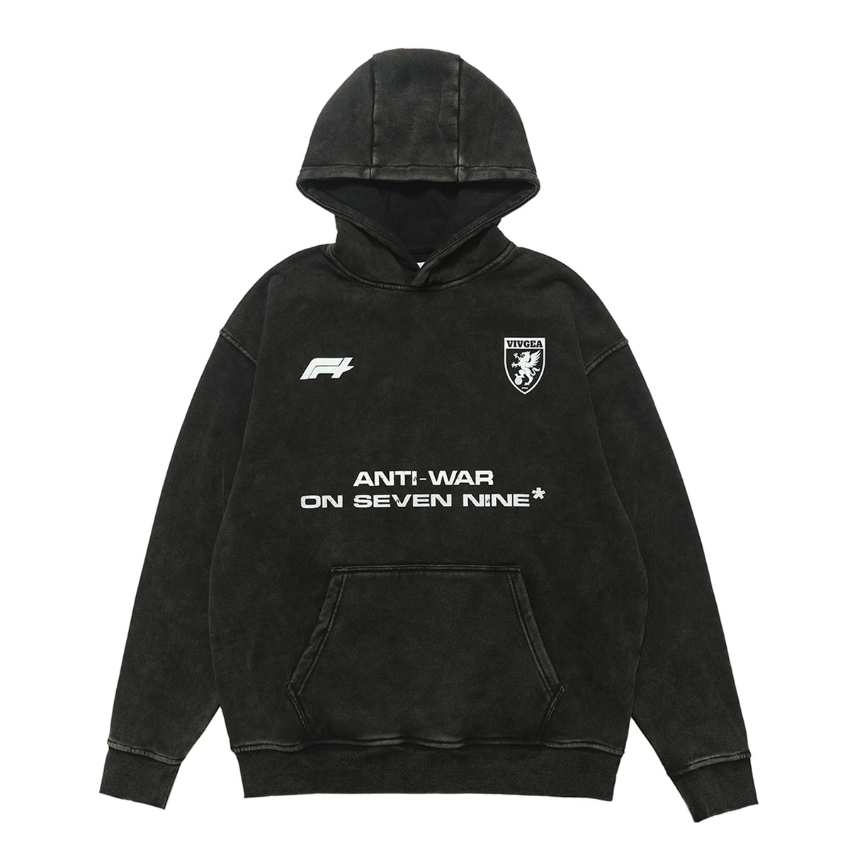 Anti war hoodie vintage wash peace jumper retro grunge top in acid grey