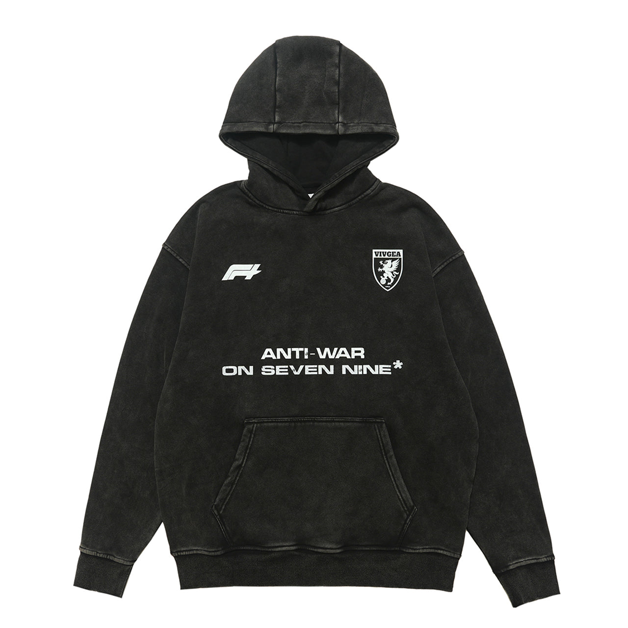 Anti war hoodie vintage wash peace jumper retro grunge top in acid grey