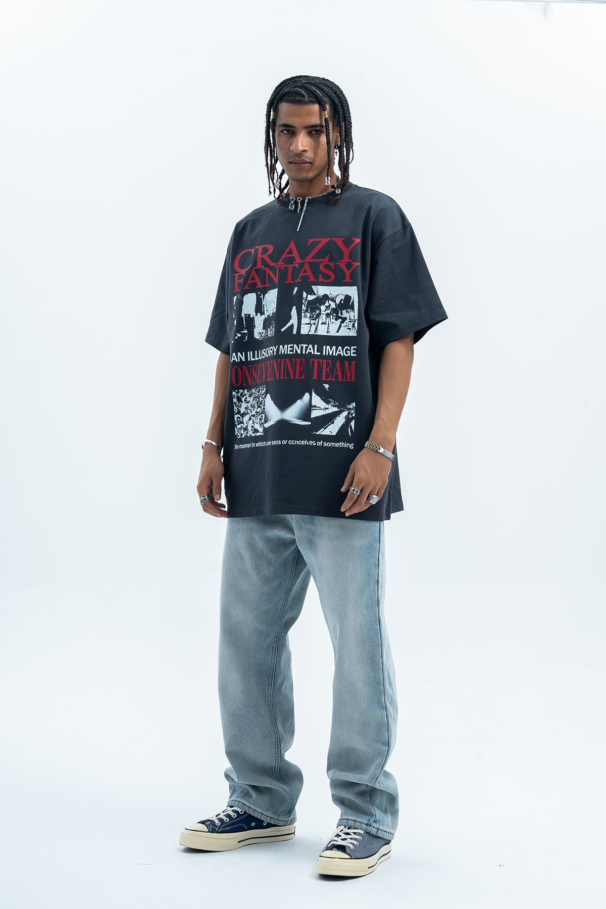 Punk t-shirt psychedelic top graffiti tee retro photography jumper in grey