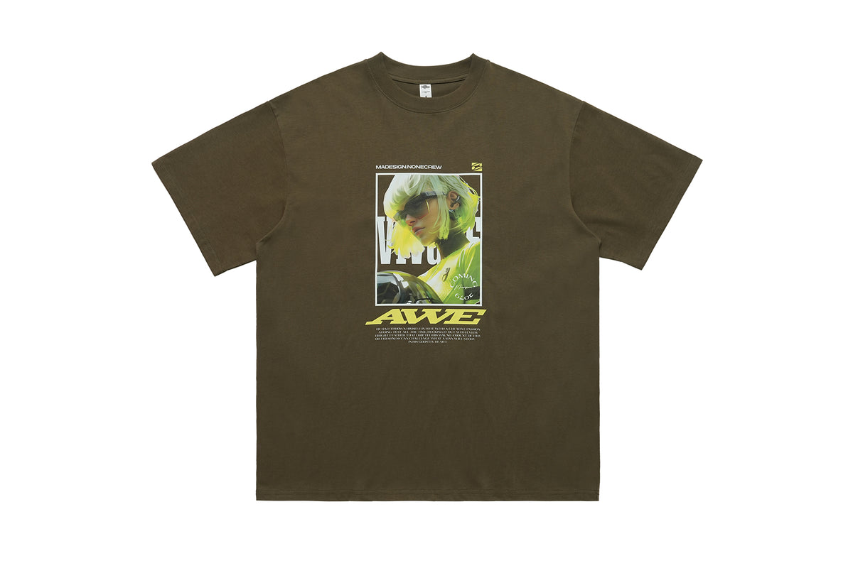 Cyberpunk t-shirt psychedelic girl tee futuristic top in brown