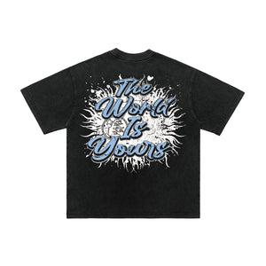 Psychedelic graffiti t-shirt hell slogan top grunge tee in black