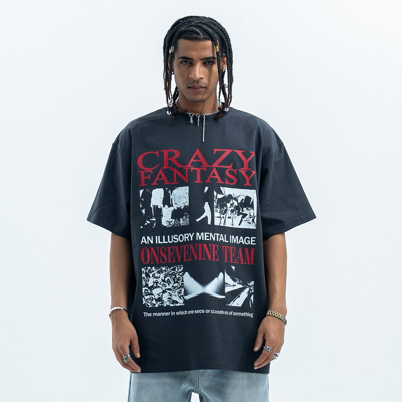 Punk t-shirt psychedelic top graffiti tee retro photography jumper in grey