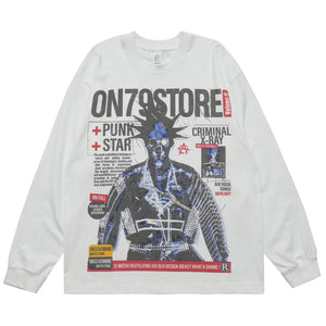 Y2k punk jumper 80s rocker top long sleeve psychedelic raver t-shirt in white