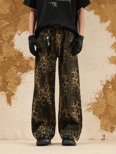 Petite Leopard jeans animal print denim pants short glam rock trousers in brown