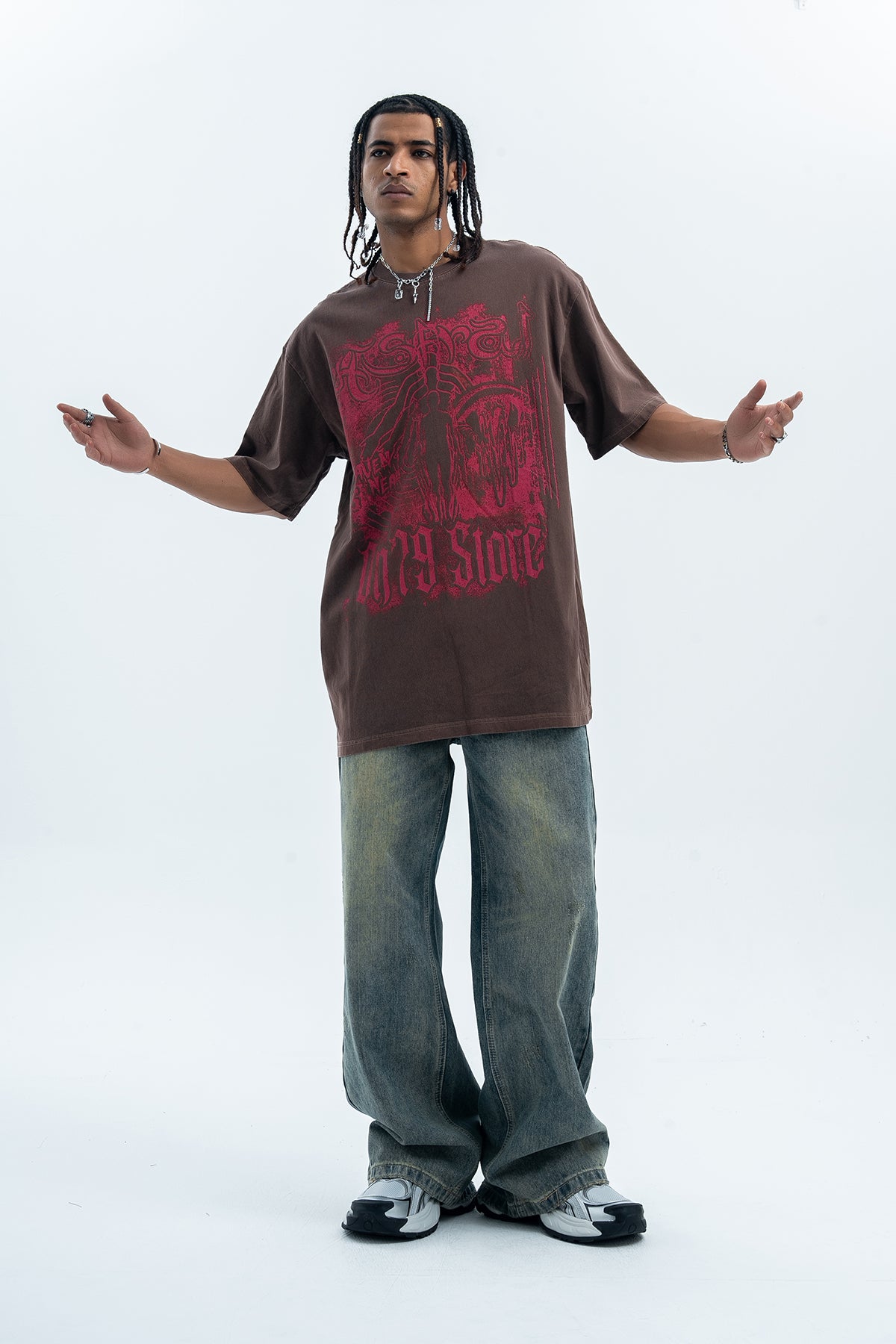 Psychedelic t-shirt Aura top Angel print tee in Brown