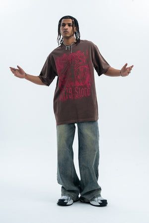 Psychedelic t-shirt Aura top Angel print tee in Brown