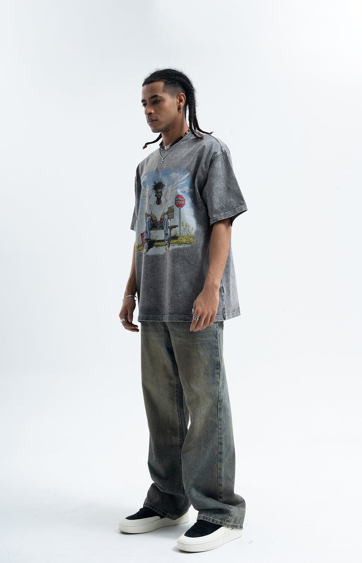 Dead rapper t-shirt hip-hop tee angel print top in grey