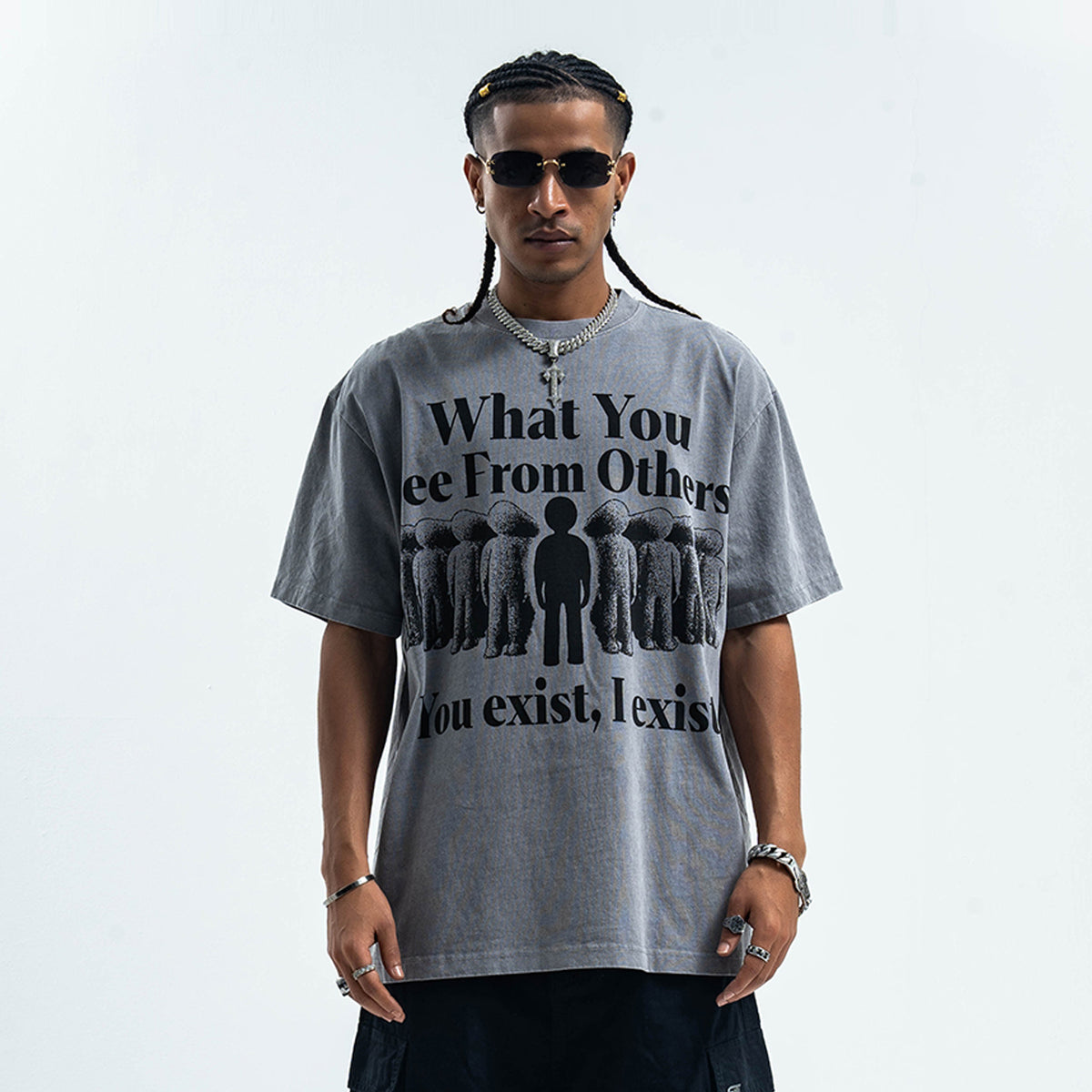 Psychedelic slogan t-shirt retro slogan top human print tee in orange