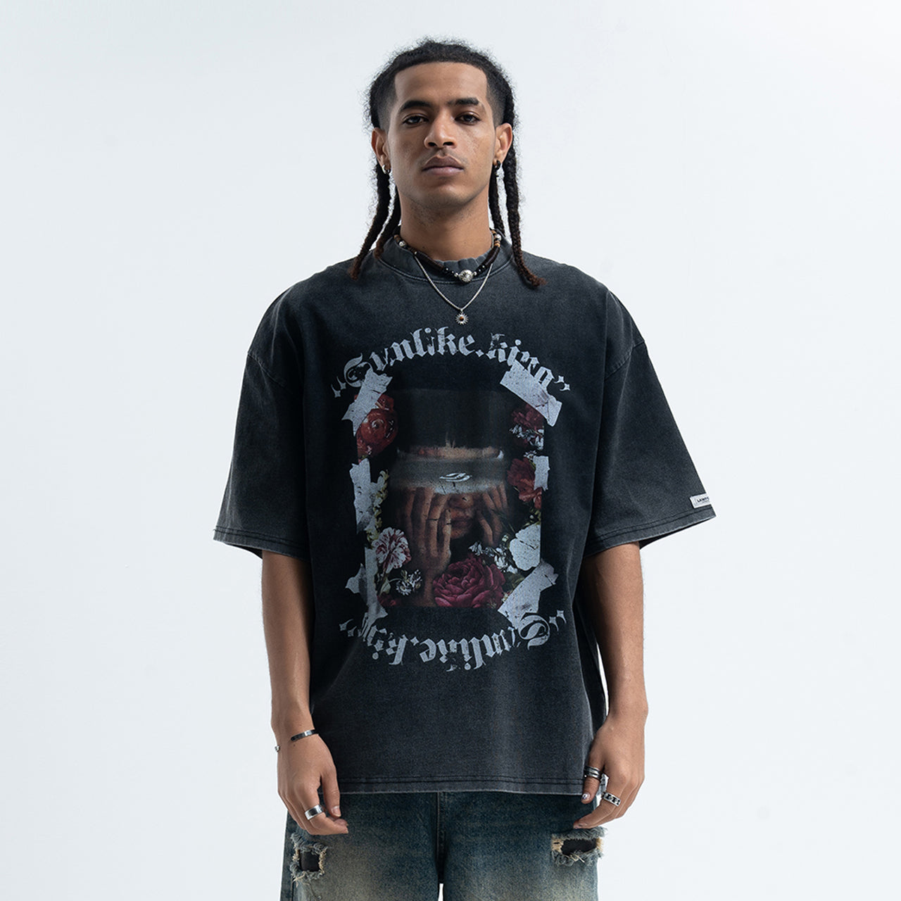 Blindfold t-shirt creepy girl top grunge punk tee in black