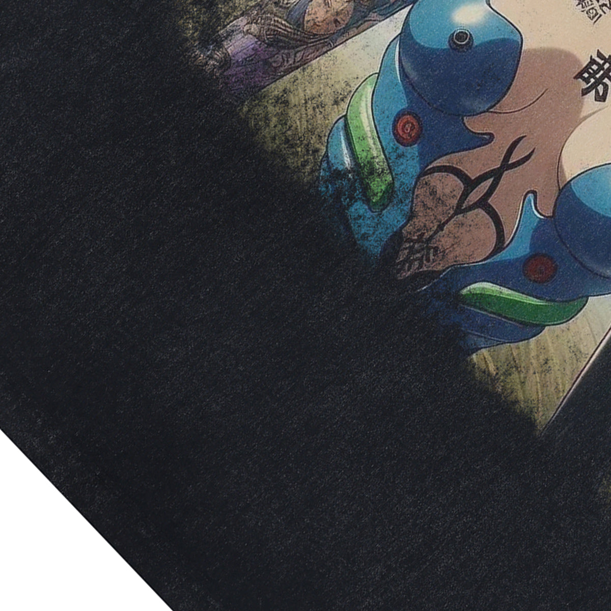 Tattooed girl cartoon sleeveless t-shirt Japanese anime surfer vest 00s retro Manga tank top in acid wash black