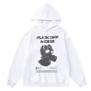 Punk hoodie gas mask pullover premium raver jumper in white