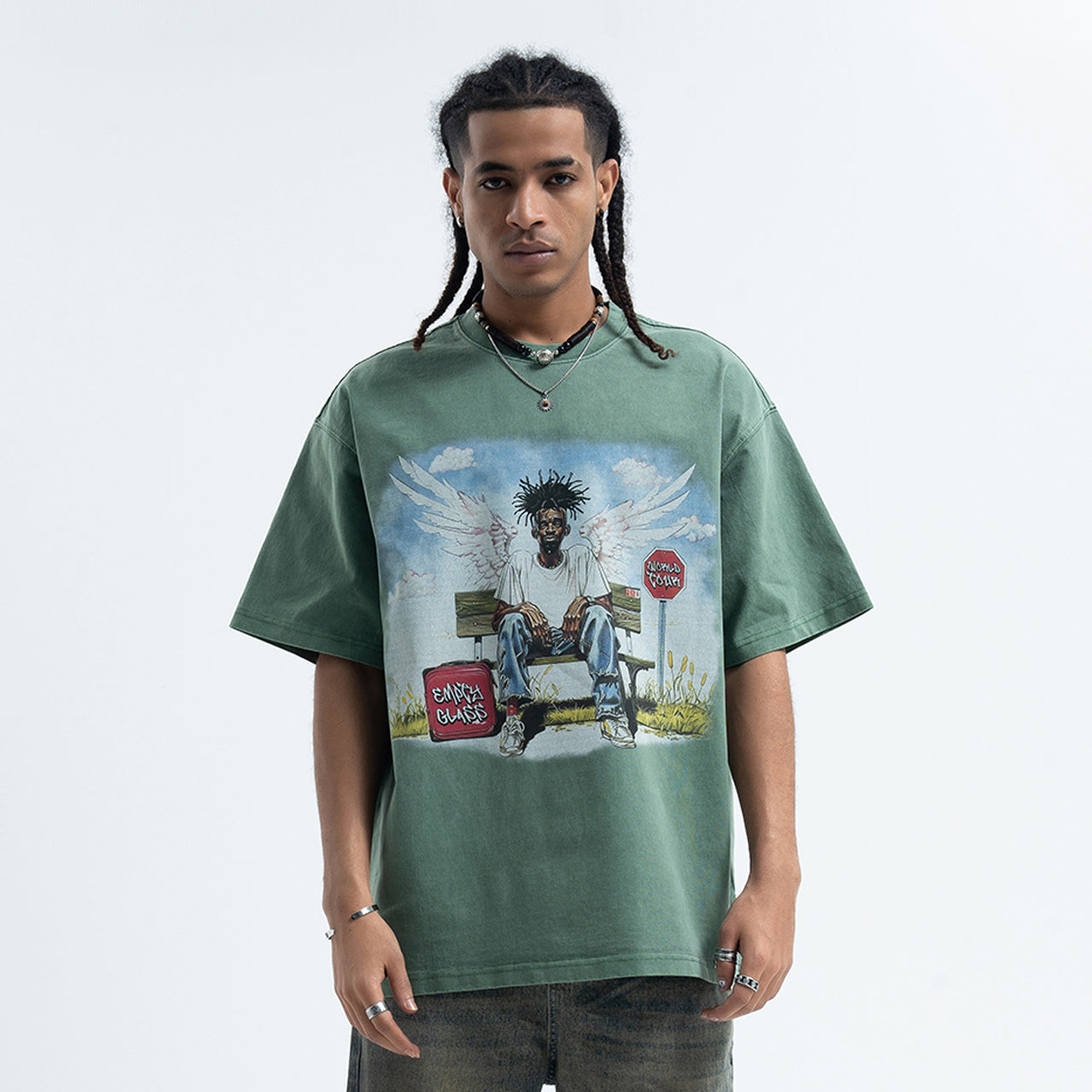 Dead rapper t-shirt hip-hop tee angel print top in green