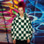 Check fleece hood jacket handmade fluffy chess bomber green