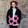 Heart fleece hood jacket handmade fluffy emoji bomber black