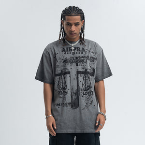 Cross print t-shirt religion top grunge saint tee in grey