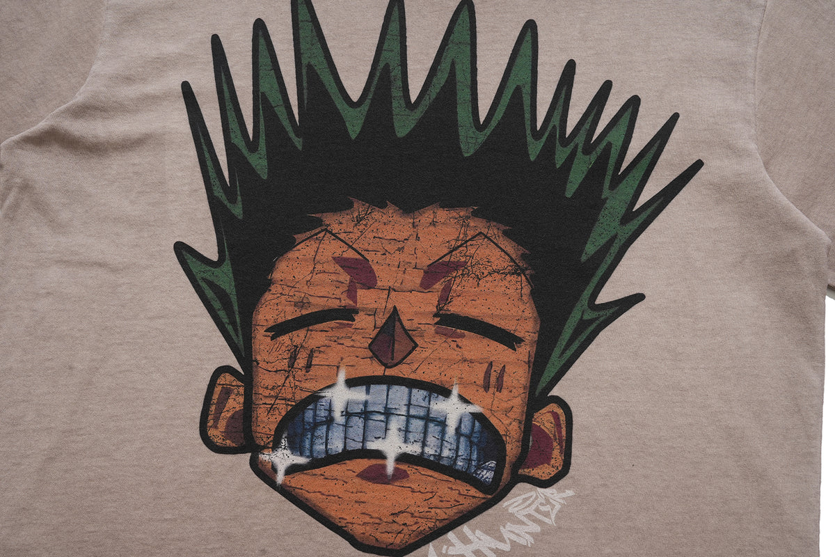 Angry boy t-shirt hunter cartoon tee retro anime top in grey