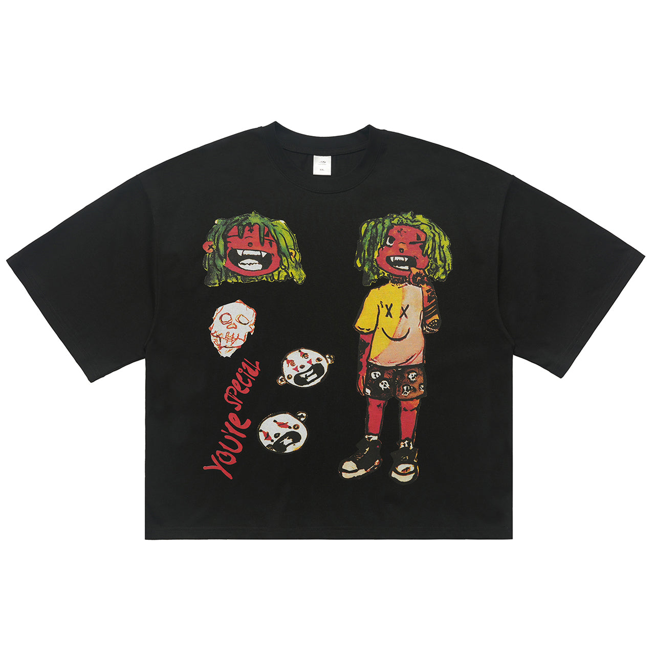 Hip-hop cartoon t-shirt rapper top 00s gangster tee in black