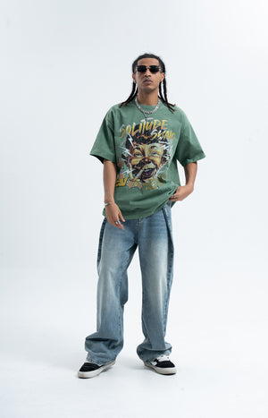 70s cartoon t-shirt retro print top old school tee in grey