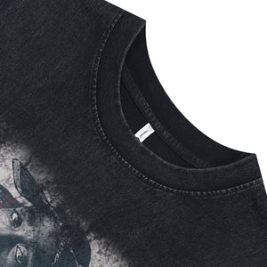 Tupac sleeveless t-shirt vintage rapper vest retro hip-hop tank top in acid wash black