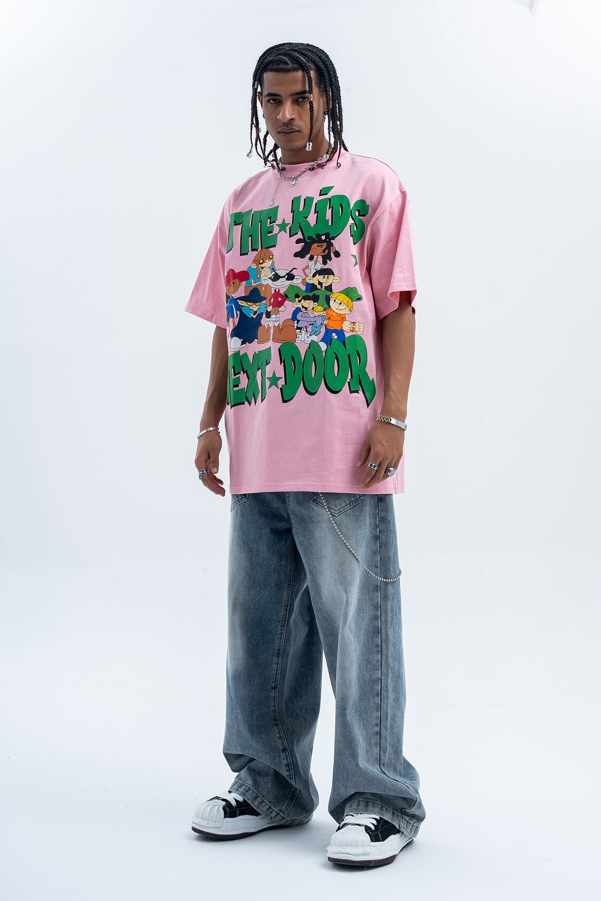 Y2k cartoon t-shirt kids slogan top retro anime tee in pink