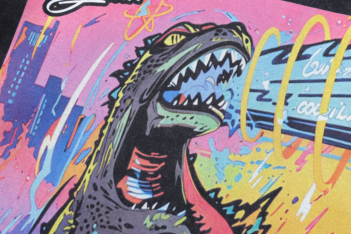 Godzilla t-shirt monster print tee y2k cartoon top in vintage grey