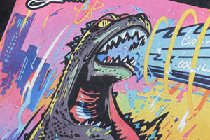 Godzilla t-shirt monster print tee y2k cartoon top in vintage grey