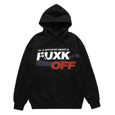 Punk hoodie grunge slogan pullover raver top in black