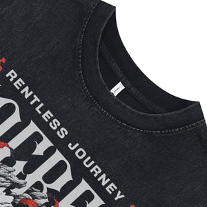 Gothic sculpture sleeveless t-shirt creepy cartoon vest 00s retro sacred slogan tank top in acid wash black