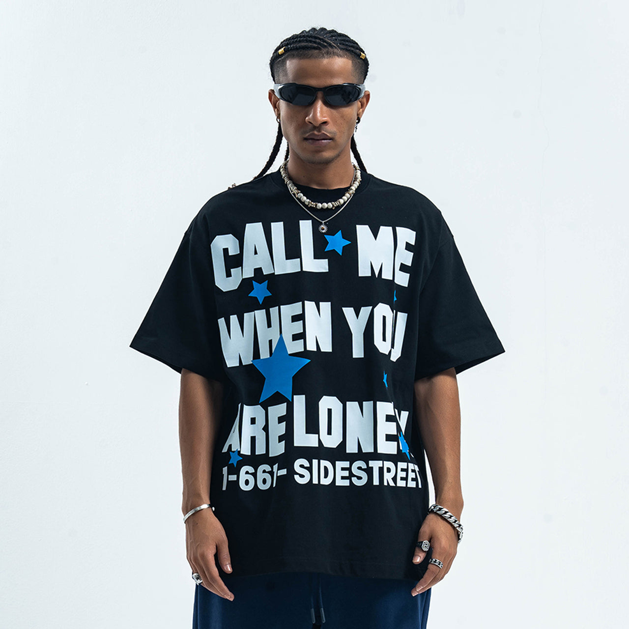 Lonely t-shirt single slogan top graffiti tee in Black