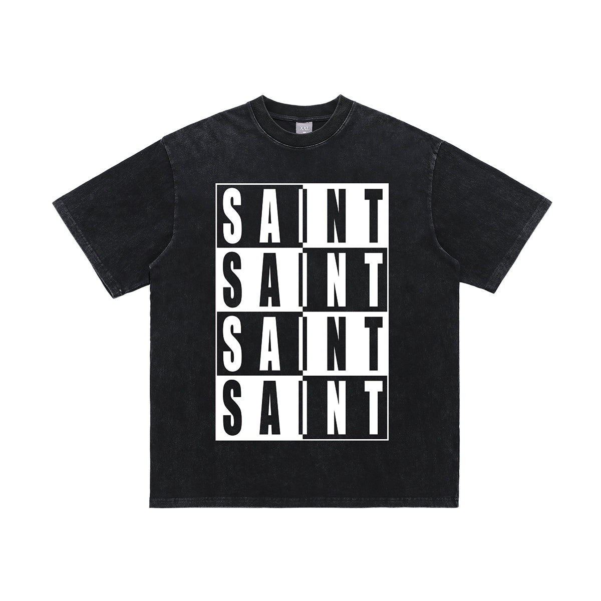 Saint slogan t-shirt retro religion top in black