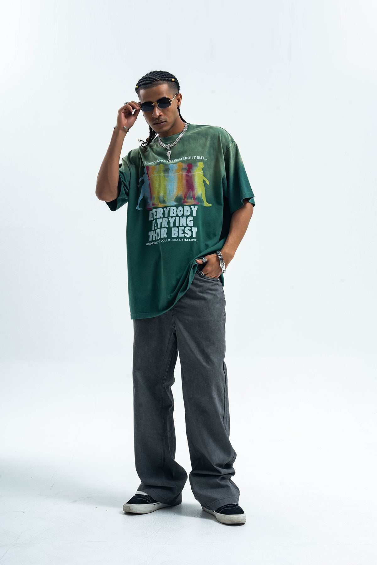 Motivational t-shirt psychedelic top gradient grunge tee in green