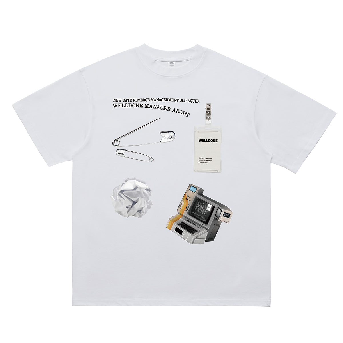 80s print t-shirt computer gadgets top old school tee in white