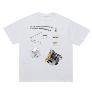 80s print t-shirt computer gadgets top old school tee in black