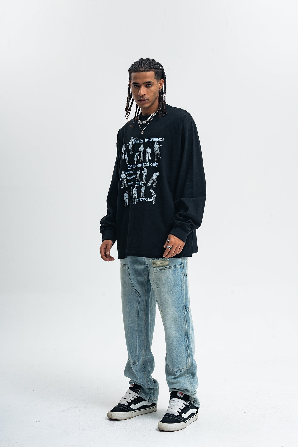 Retro poster jumper musician print long sleeve top 70s grunge t-shirt in brown