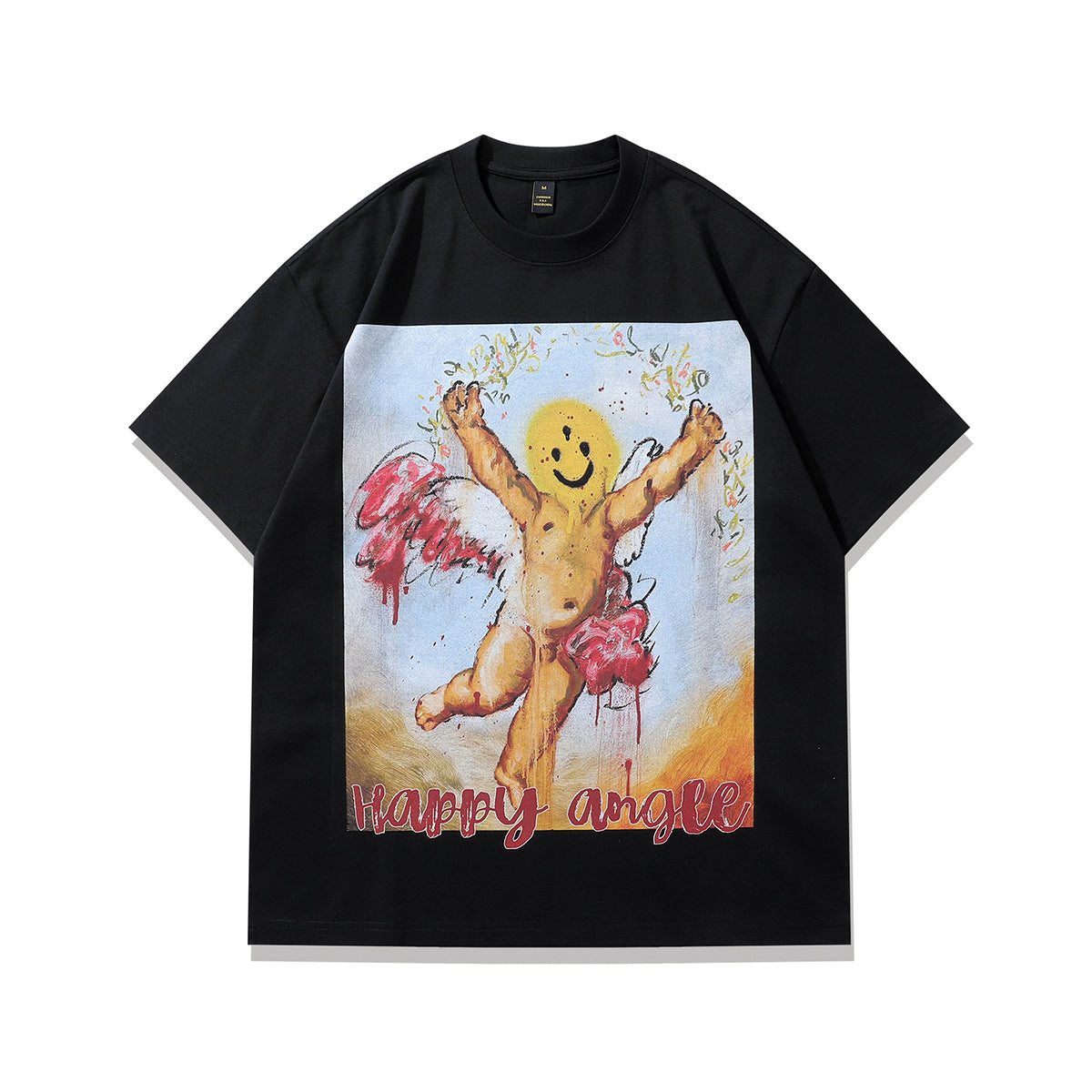 Angel emoji t-shirt creepy smile tee funny y2k top in grey