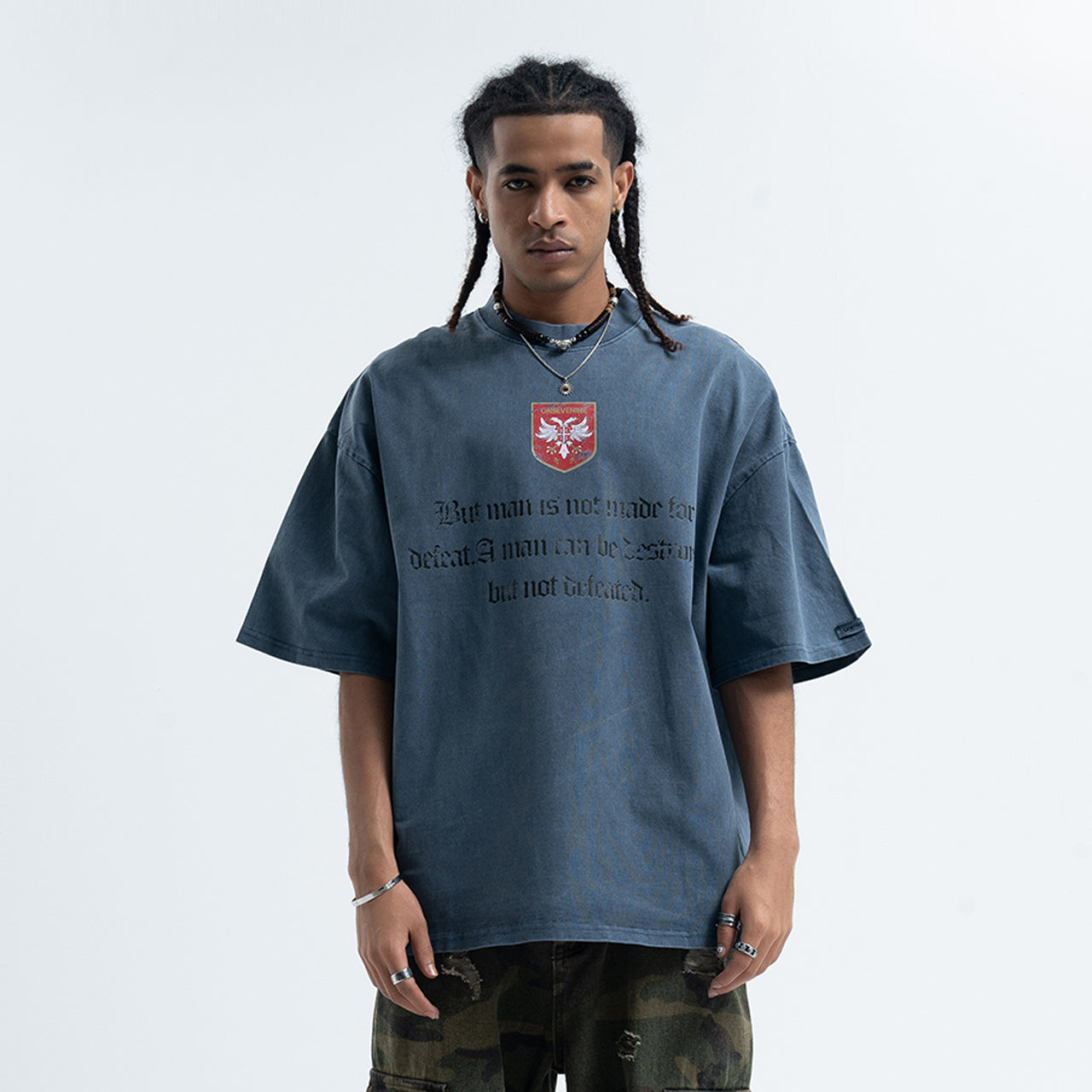 Motivational t-shirt retro grunge top old slogan tee in blue