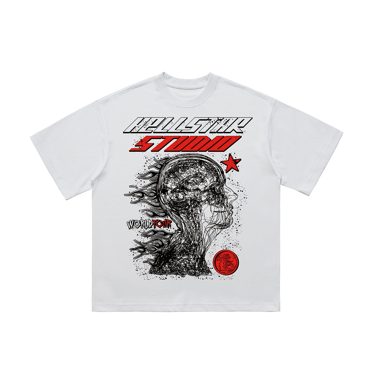 Psychedelic graffiti t-shirt hell slogan top in white