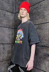 Premium raver t-shirt vintage wash old cat tee in acid black