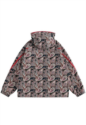 Paisley jacket bandanna print hooded bomber cashew coat red