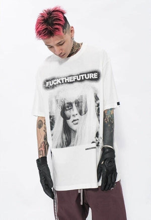 Butterfly graffiti tee future slogan grunge t-shirt in white