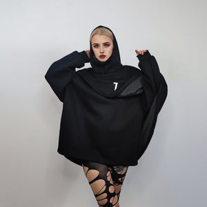 Gothic cape raised neck punk hoodie utility poncho gorpcore cloak asymmetric pullover cyberpunk ninja jumper Japanese Yamamoto sweatshirt