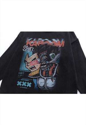 Anime sweater knit distressed jumper Dragon ball top grey