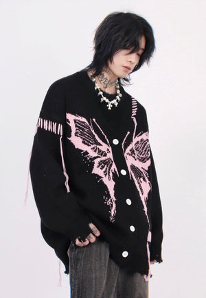 Gothic cardigan distressed jumper knitted butterfly top