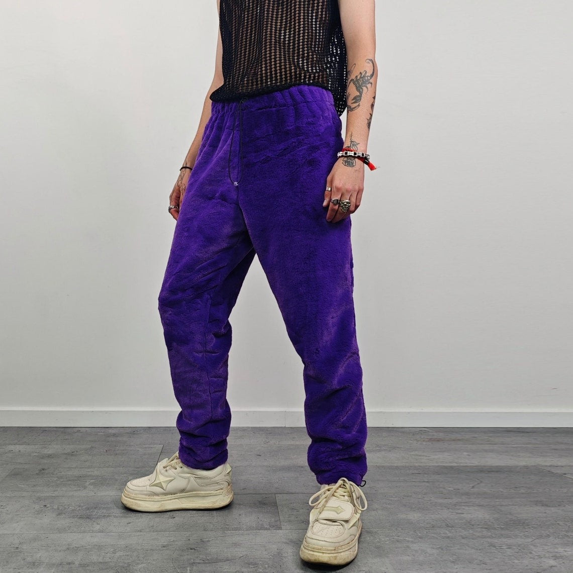 Faux fur joggers purple soft fleece trousers luxury soft pants handmade party hotpants fluffy festival set