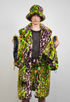 Leopard fauxfur coat green neon animal print festival trench